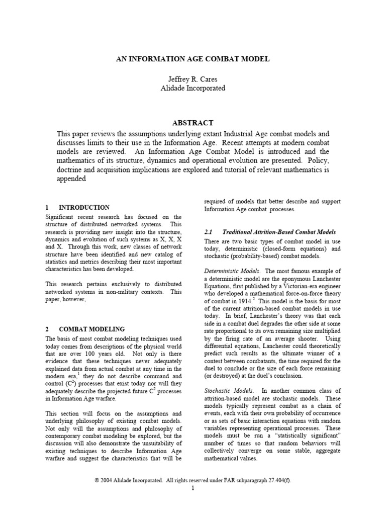 An Information Age Combat Model | PDF | Stochastic | Mathematics