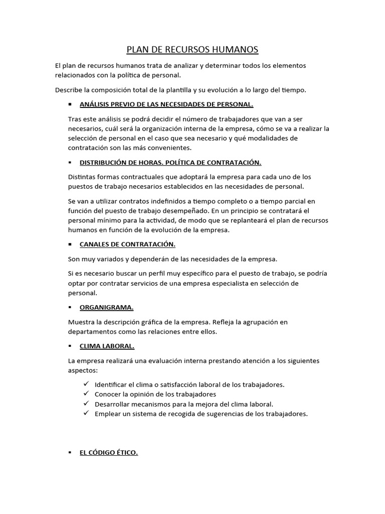 Plan de Recursos Humanos | PDF | Gestión de recursos humanos | Business