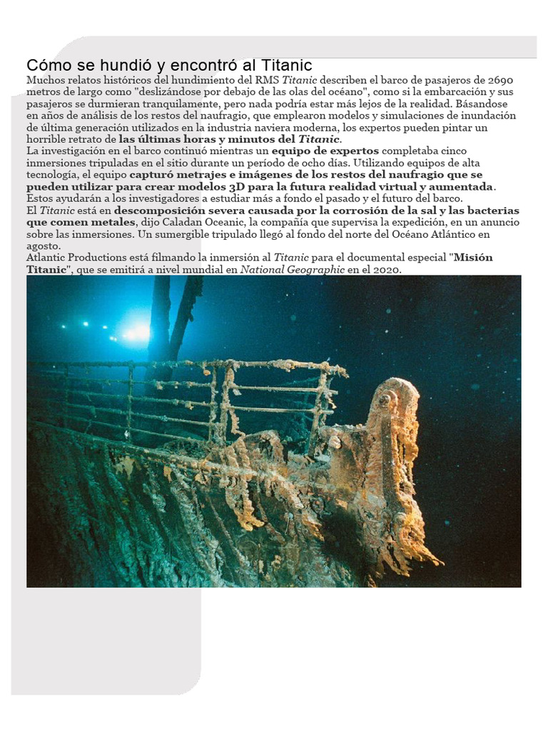 Hallazgo y Estudio del Titanic | PDF | Ciencias sociales | Ciencia y ...