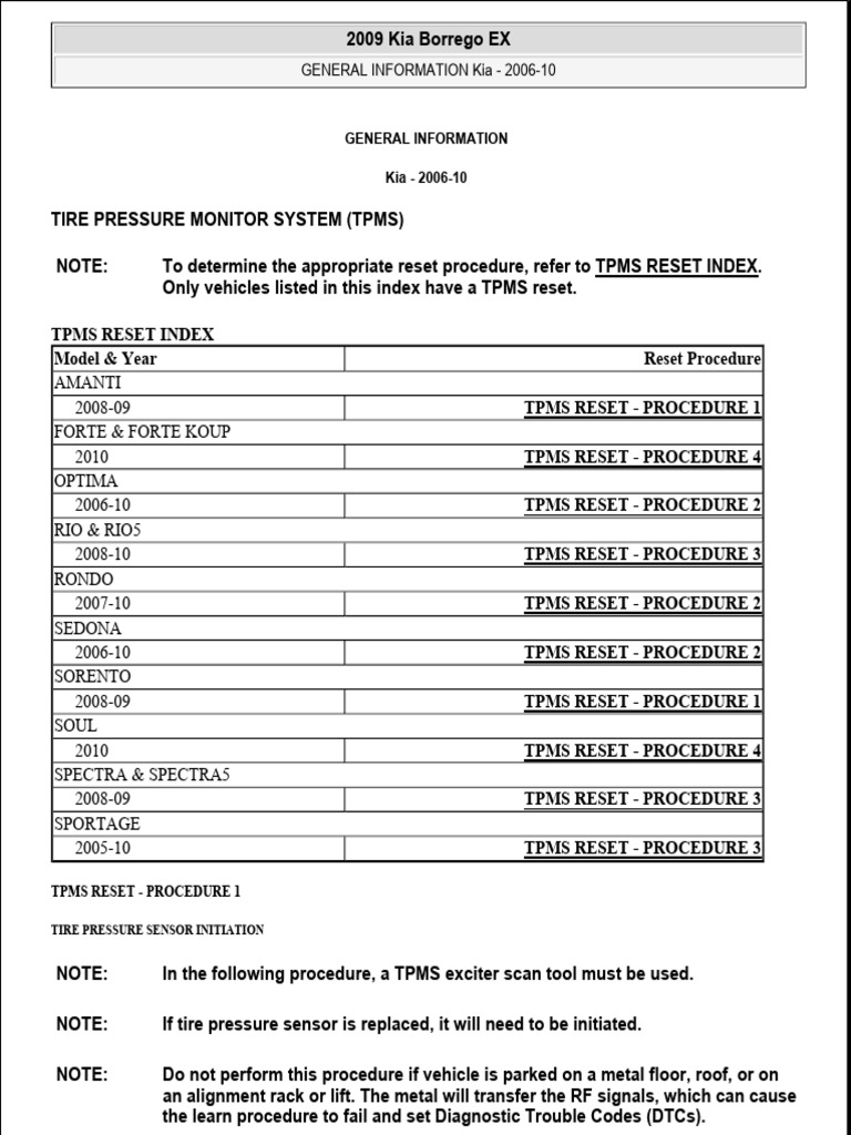 Kia TPMS Reset Guide | PDF | Manufactured Goods | Land Vehicles