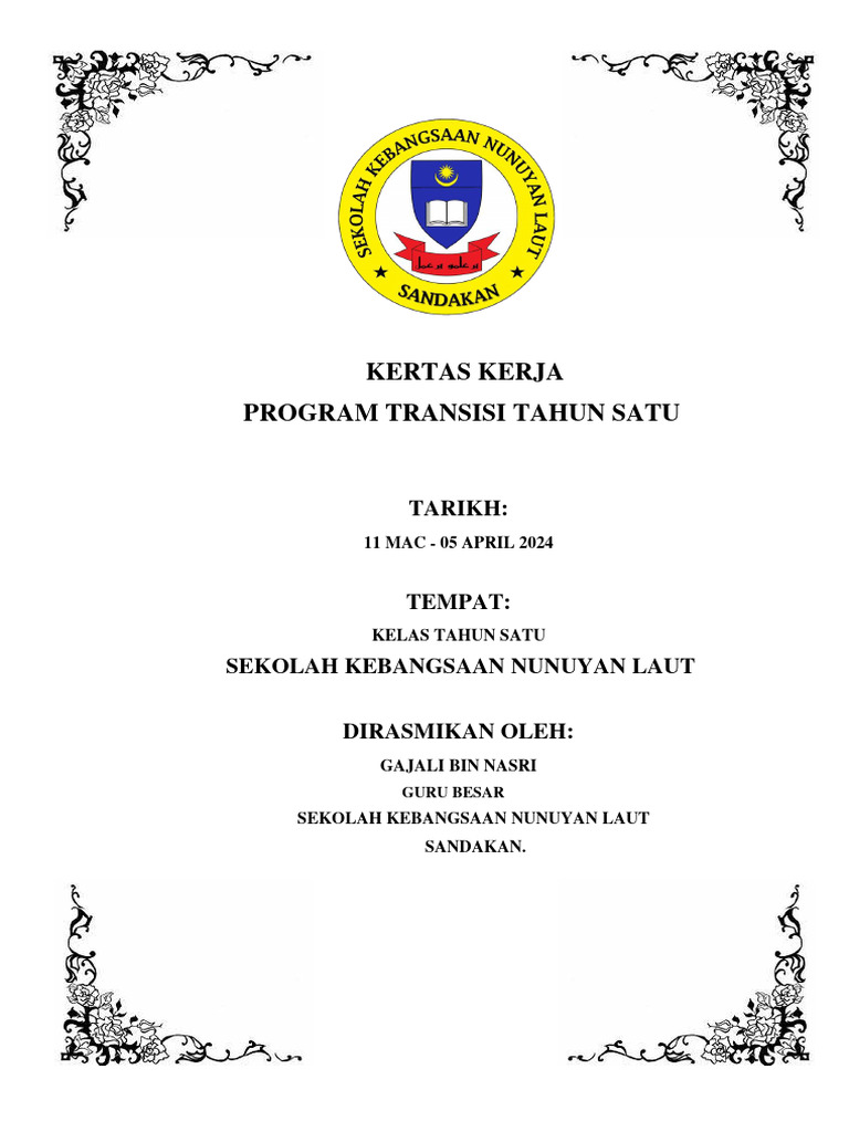 Kertas Kerja Program Transisi Tahun 1 Bijak 2024 | PDF