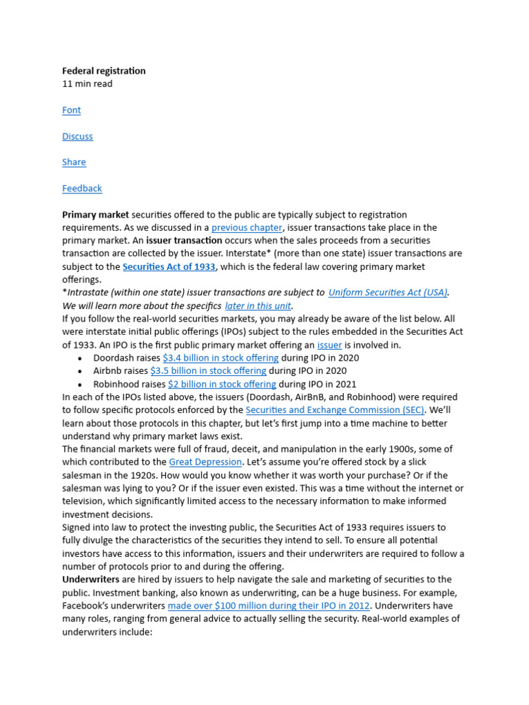 Understanding Federal Securities Registration | PDF | Initial Public ...