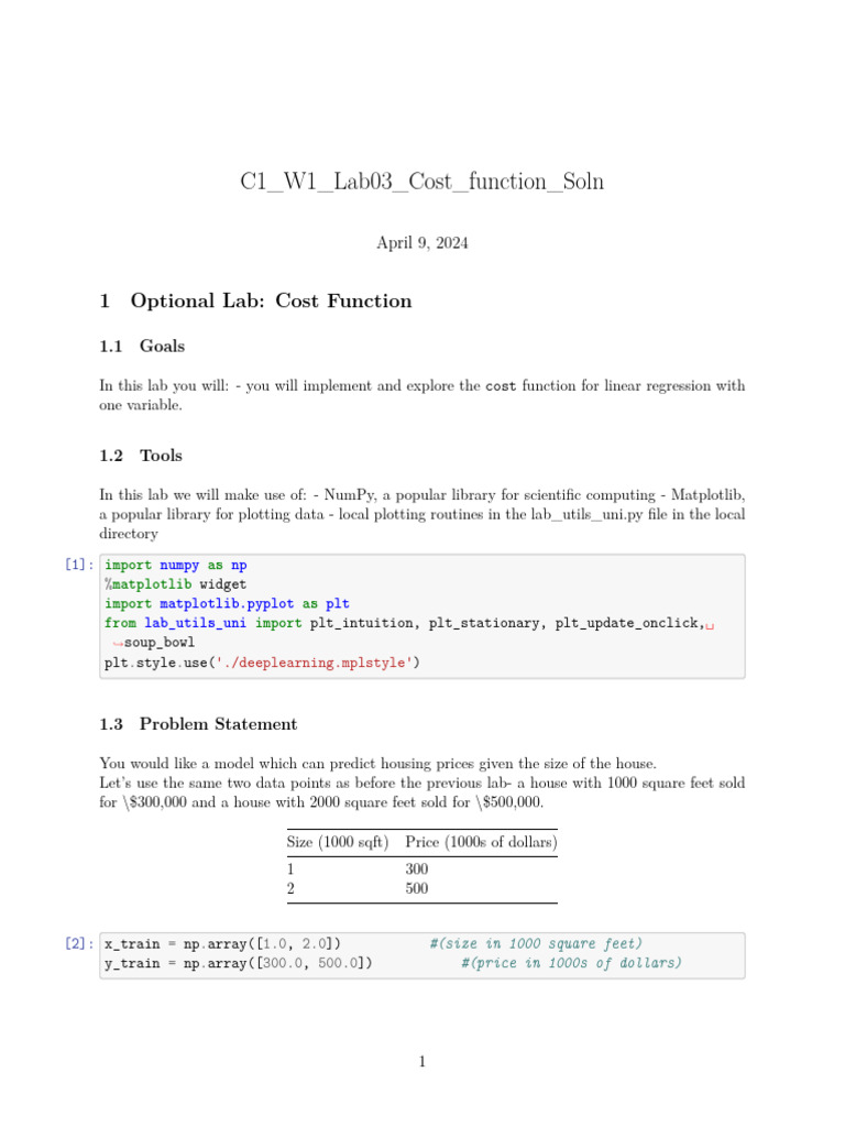 Cost Function for Linear Regression | PDF | Loss Function | Prediction
