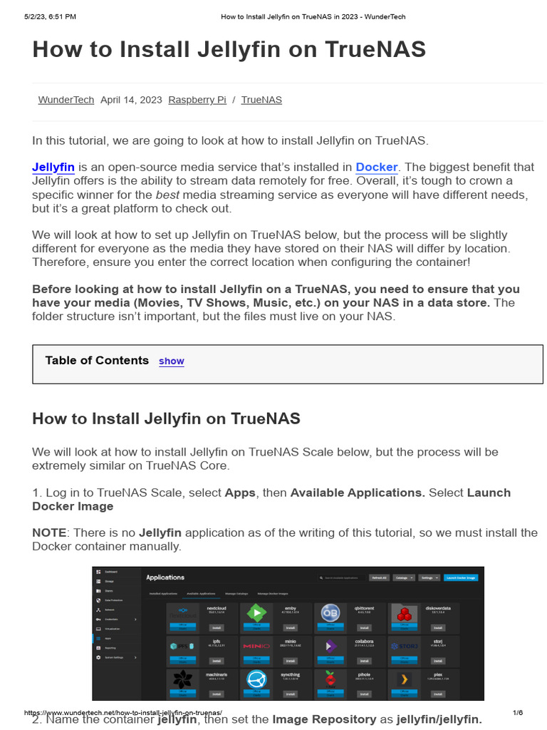 How To Install Jellyfin On TrueNAS in 2023 - WunderTech | PDF | Cache