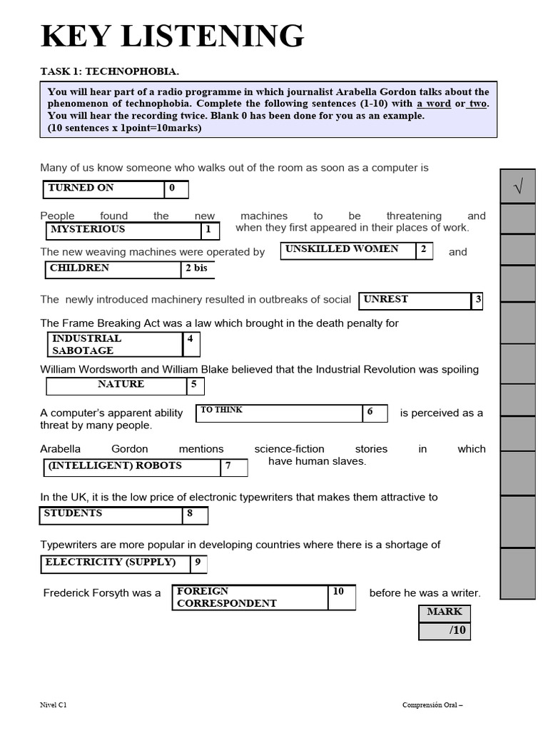 KEY LISTENING c1 2014junio Task 1and2 KEYMODELO | PDF