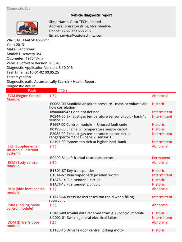 Land Rover Discovery Diagnostic Report | PDF | Anti Lock Braking System ...