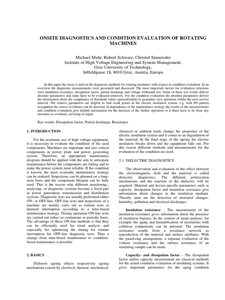 Diagnostics for Rotating Machines | PDF | Dielectric | Electrical ...