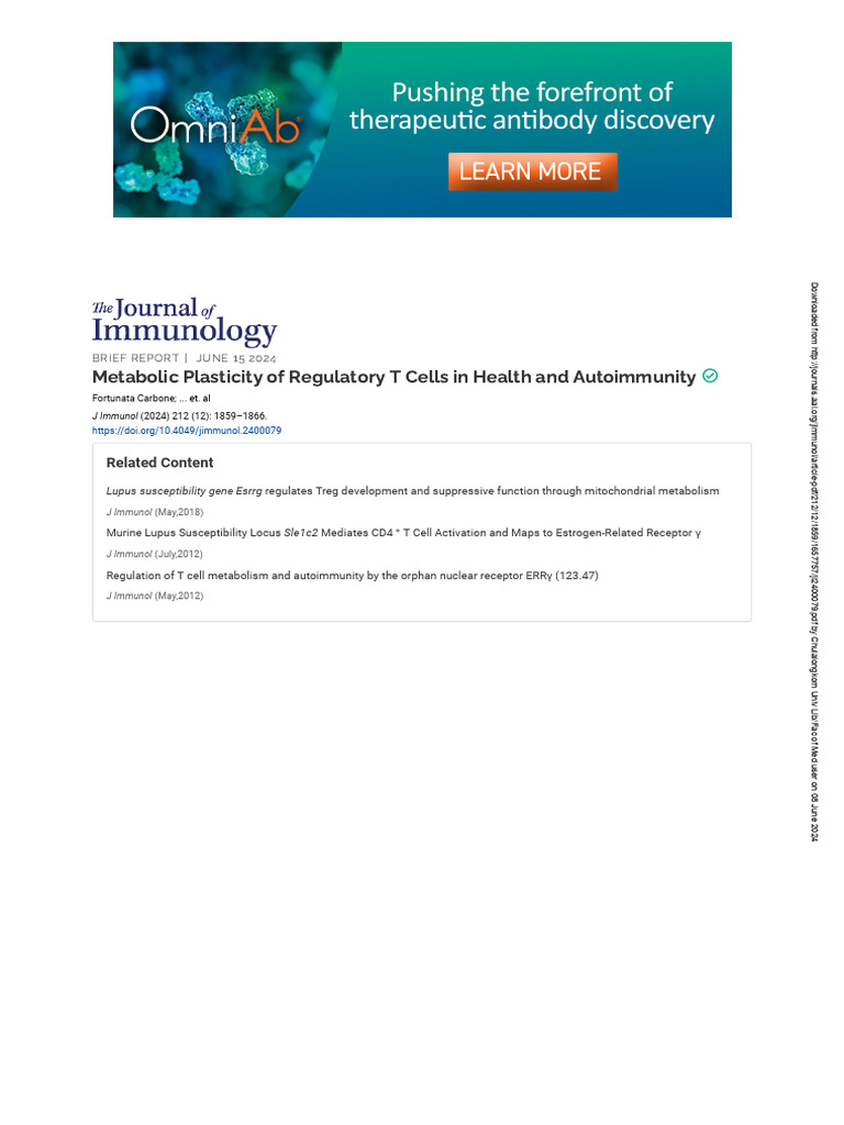 Metabolic Plasticity of Regulatory T Cells in Health and | PDF ...