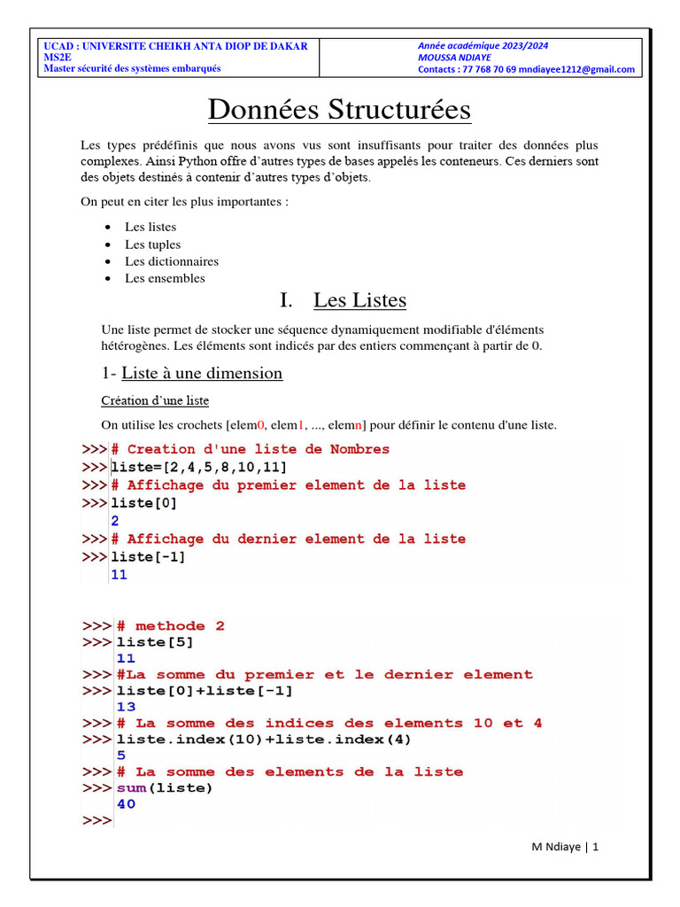 Introduction aux Listes en Python | PDF | Informatique | Programmation ...