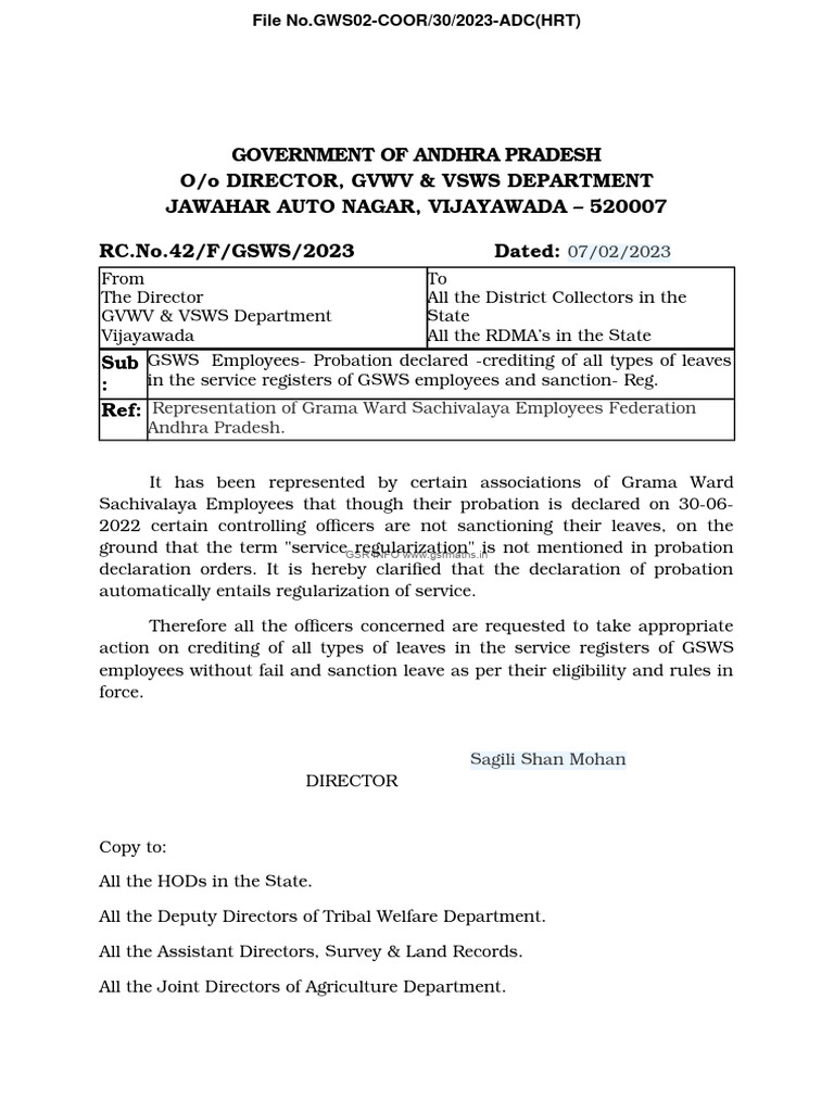 GSWS Employees Leave Sanction Clarification | PDF