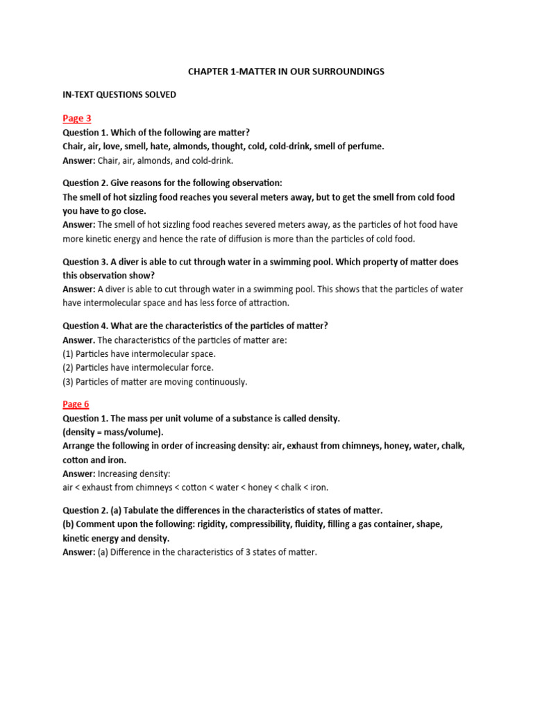CHAPTER 1-MATTER IN OUR SURROUNDINGS (INTEXT QS) | PDF | Matter | Water