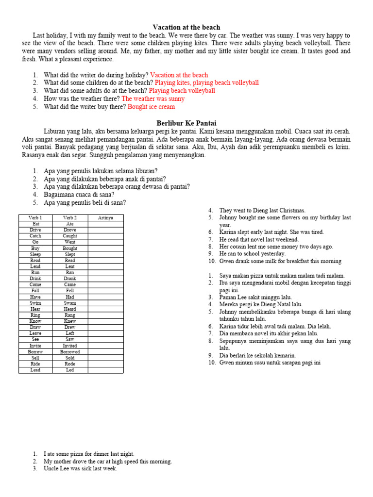 Vacation At The Beach Pdf Linguistics