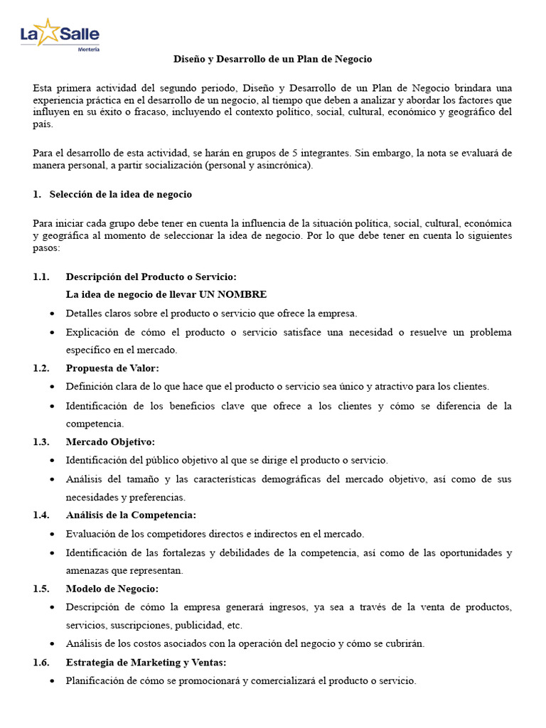Diseño y Desarrollo de Un Plan de Negocio | PDF | Plan de negocios ...