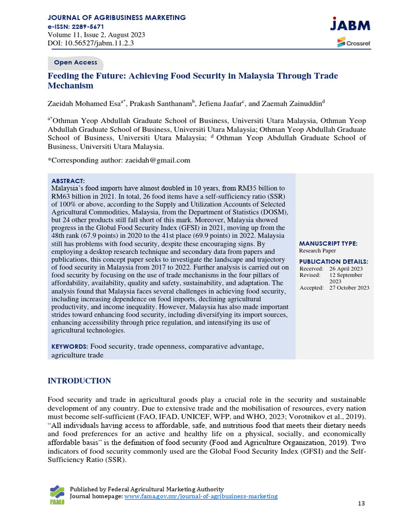 Food Security Challenges in Malaysia | PDF | Food Security | Agriculture