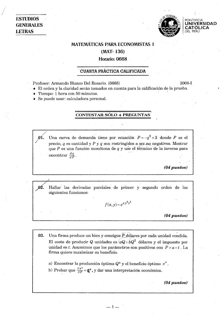 Matemática para Economistas 1 | PDF