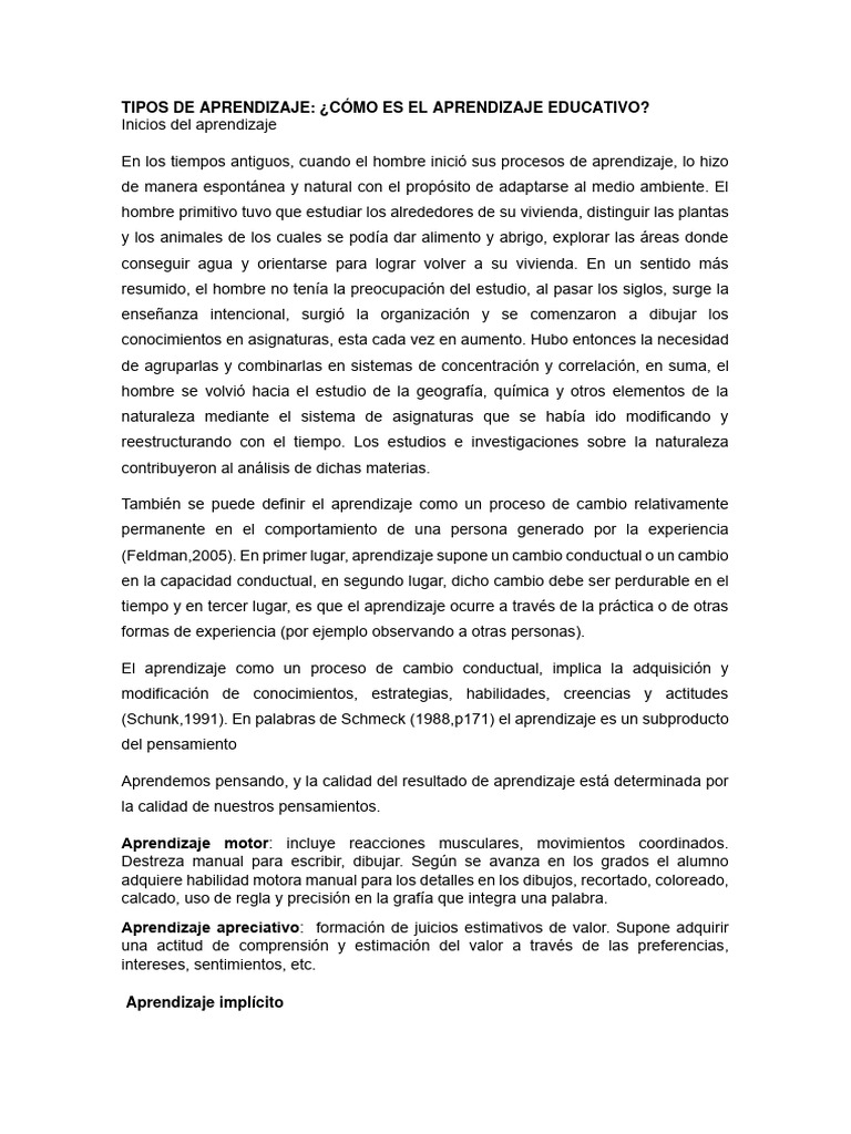 Tipos de Aprendizaje Educativo Explicados | PDF | Aprendizaje | Cognición