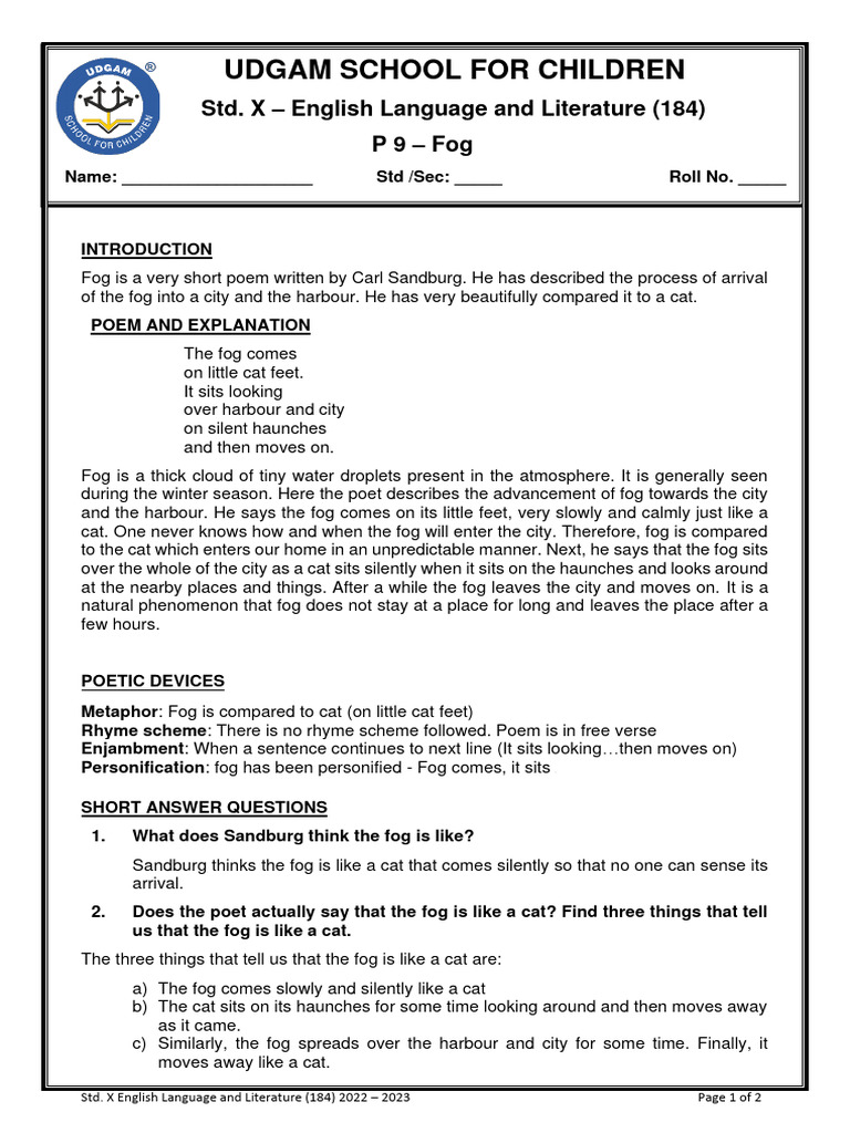 p8 Fog Notes | PDF | Poetry
