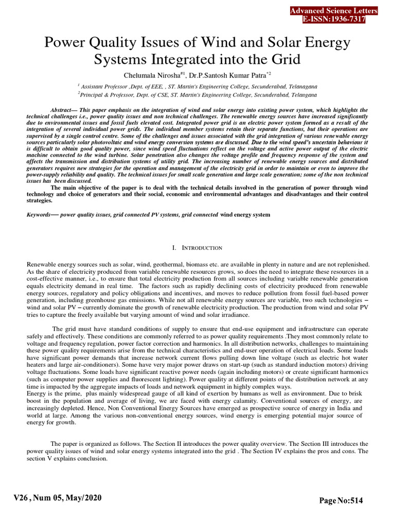 Power Quality Issues of Wind and Solar Energy Systems Integrated Into ...