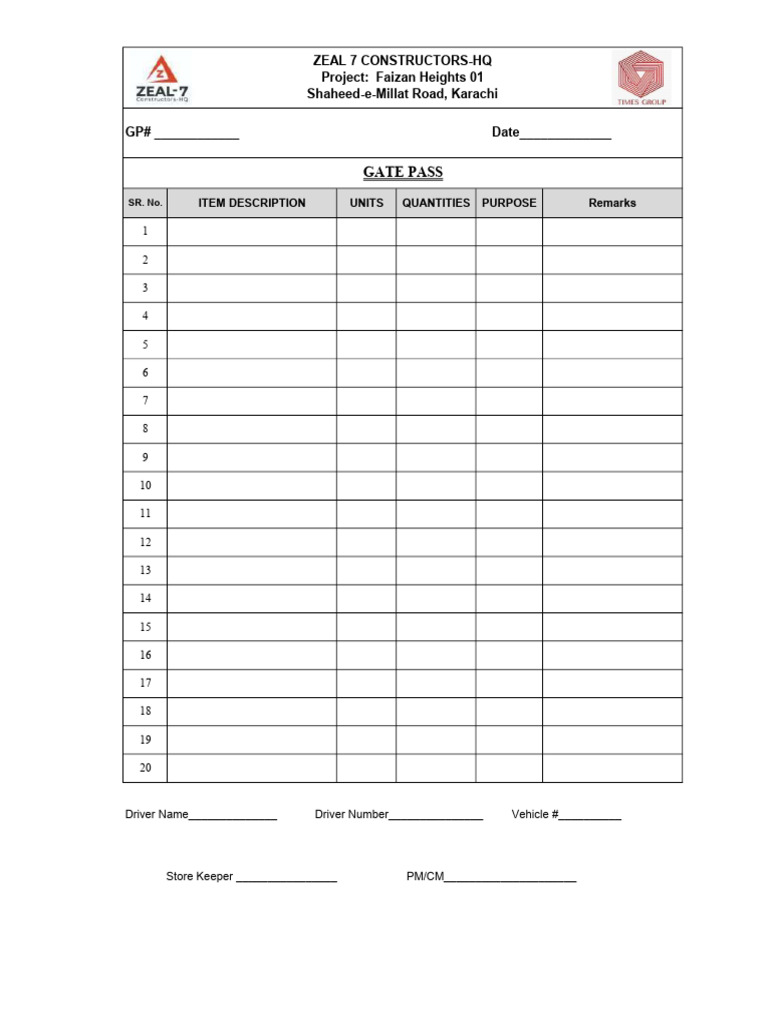 Gate Pass Format Download