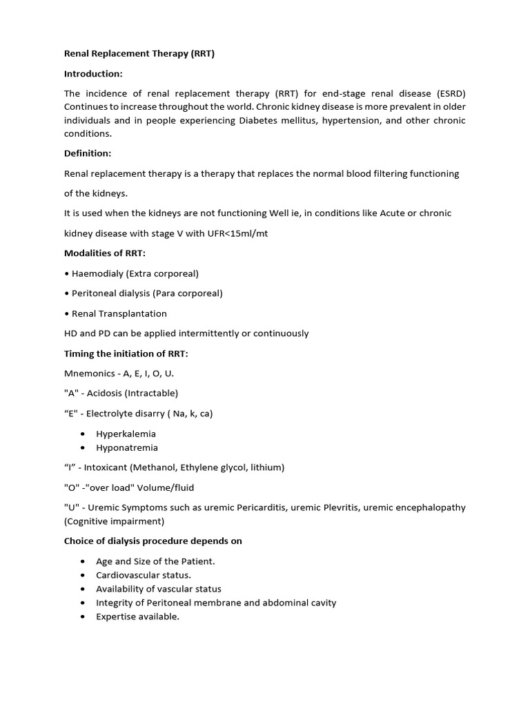 Renal Replacement Therapy | PDF | Abdomen | Organ (Anatomy)