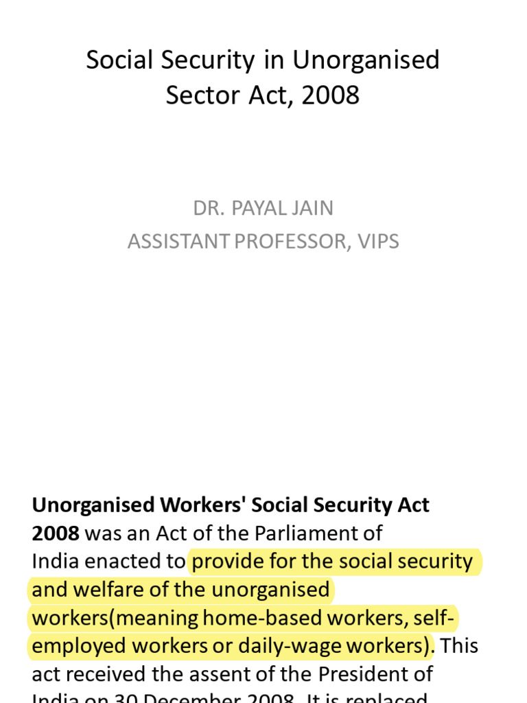 Unorganised Workers' Social Security Act | PDF | Welfare | Employment