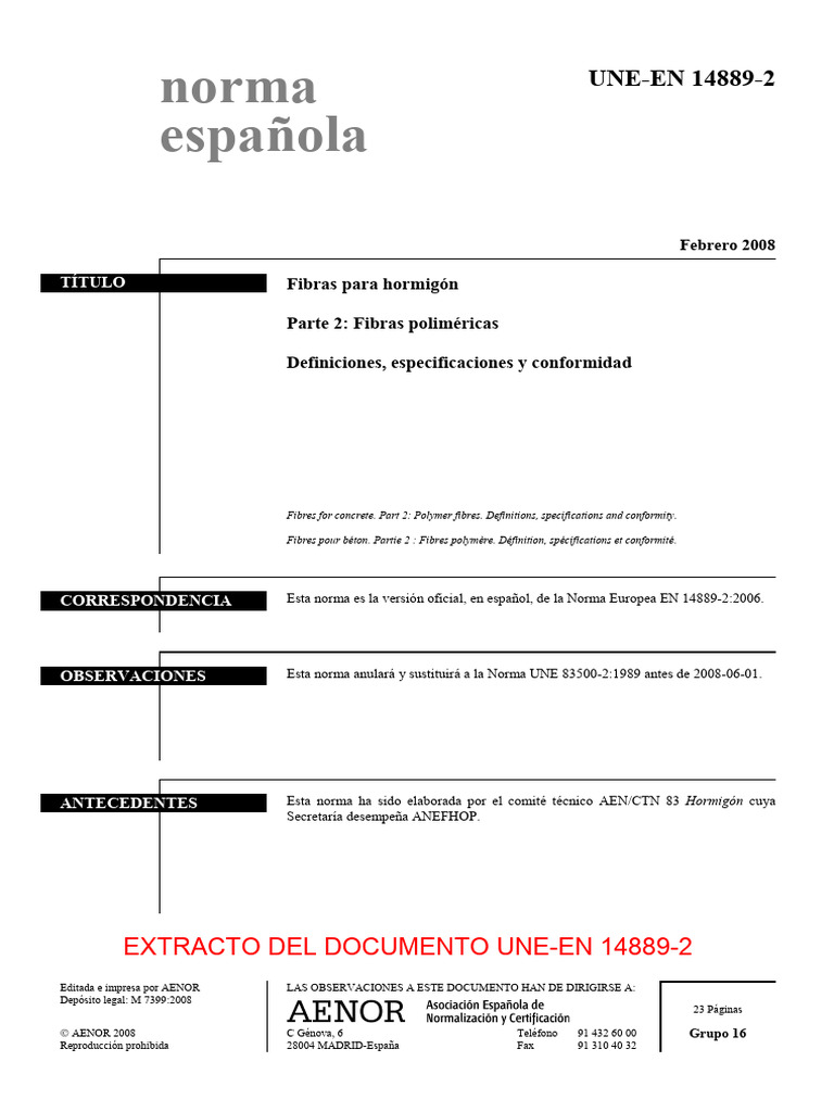 (Ex) Une en - 14889 2 2008 | PDF | Hormigón | Calorimetría diferencial ...
