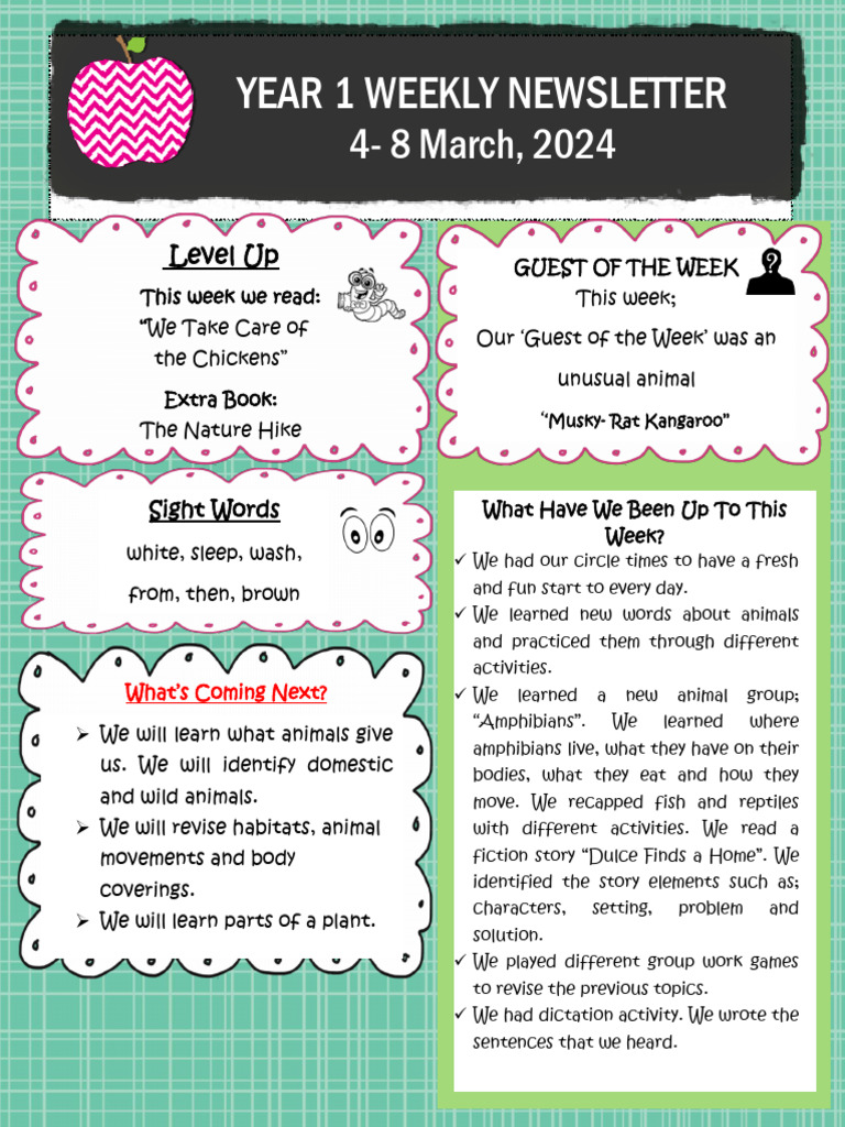 Year 1 Weekly Newsletter: March 4-8, 2024 | PDF | Self-Improvement