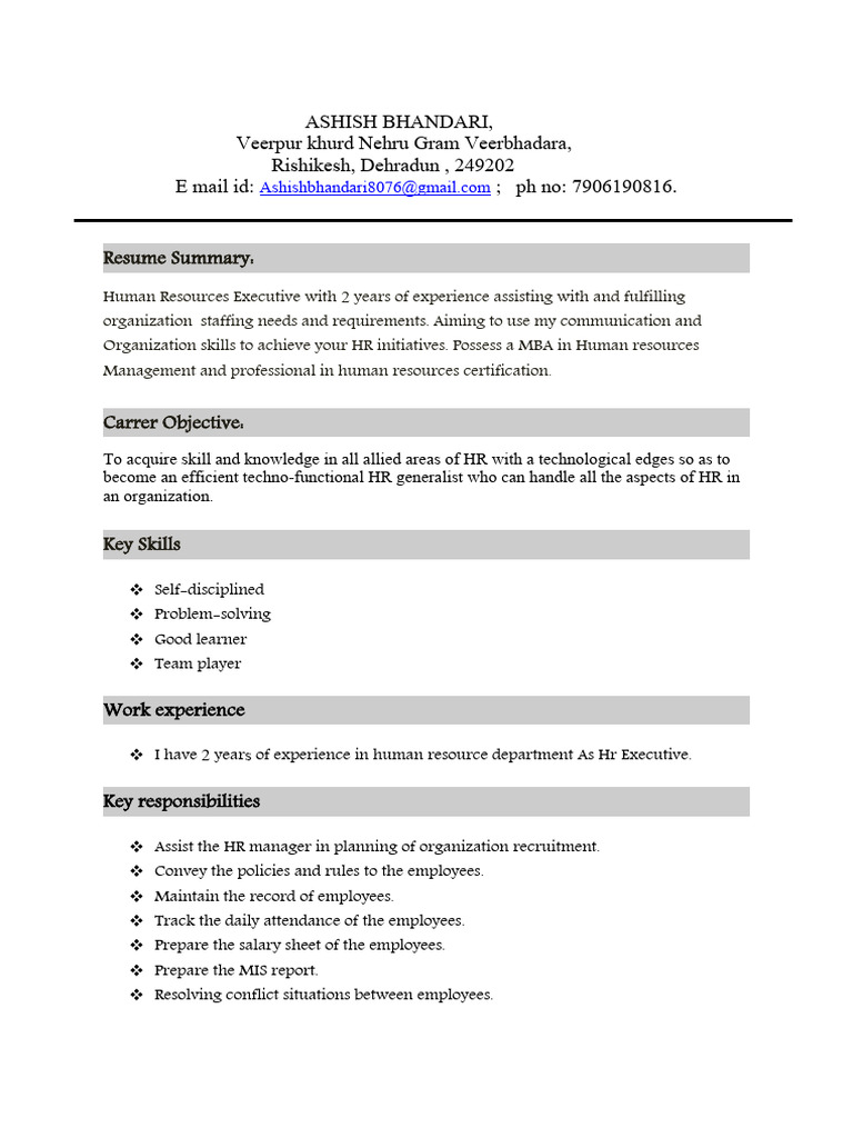 Ashish Bhandari (HR Profile) 02+ | PDF | Human Resources | Human ...