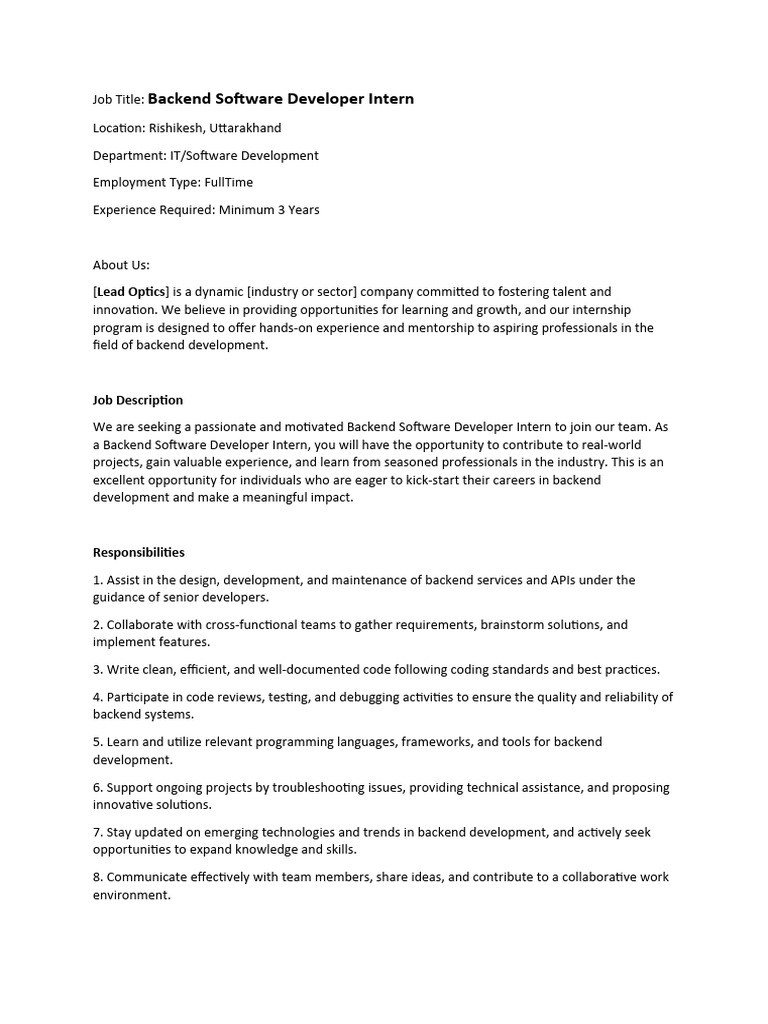 Backend Developer Internship Opportunity | PDF | Internship | Job Hunting