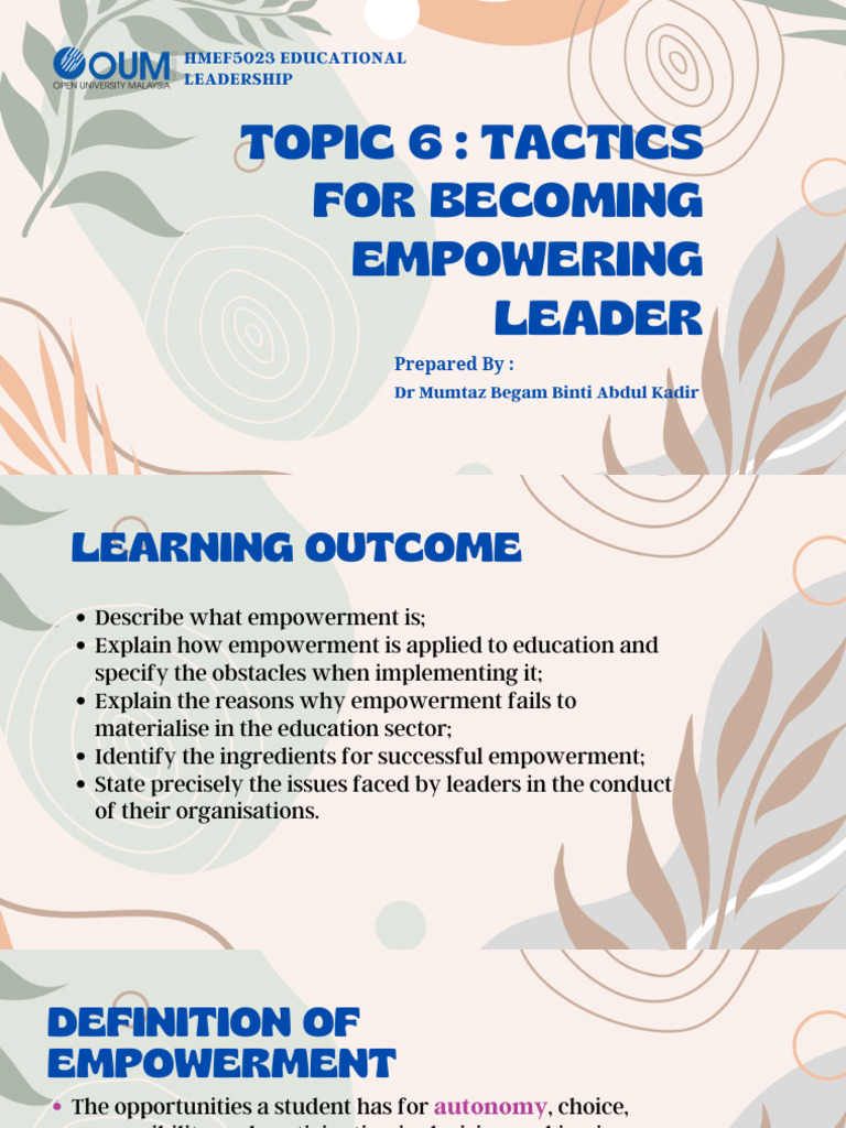 TOPIC 6 - Tactics For Becoming Empowering Leader | PDF | Empowerment ...