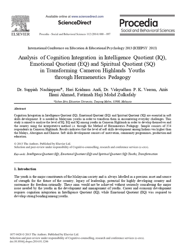 Analysis of Cognition Integration in Intelligence Quotient Iq Emotional ...