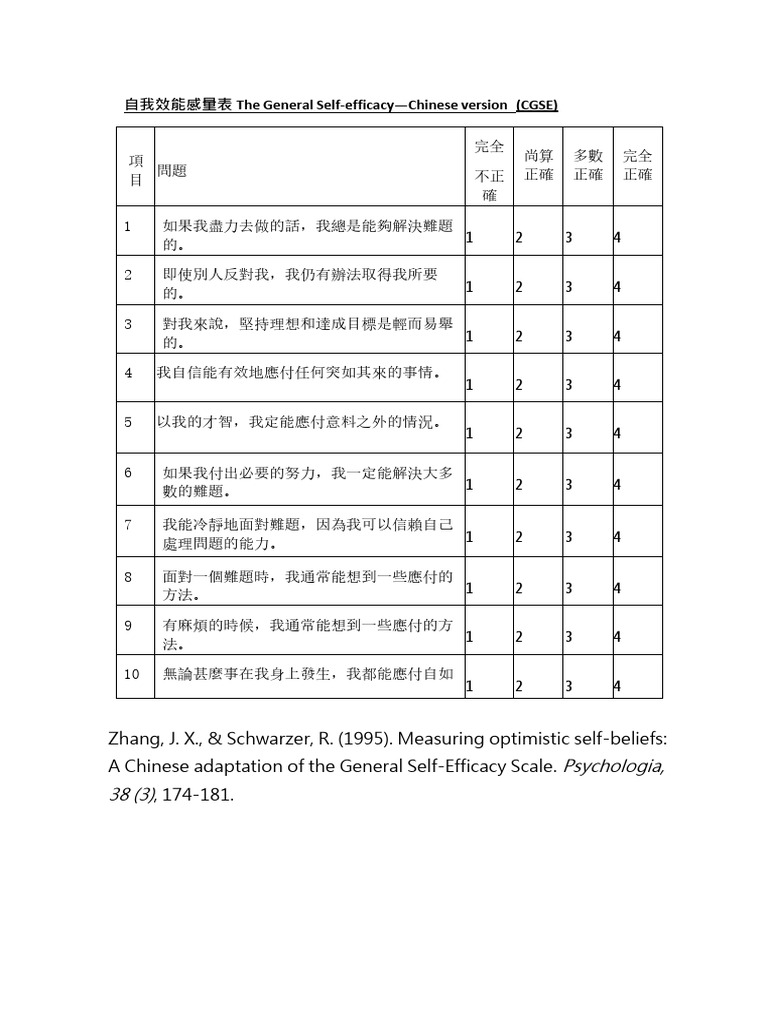 GSES(Chinese version) | PDF
