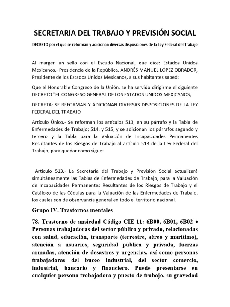 Reformas a la Ley Federal del Trabajo | PDF | México | Trastorno mental