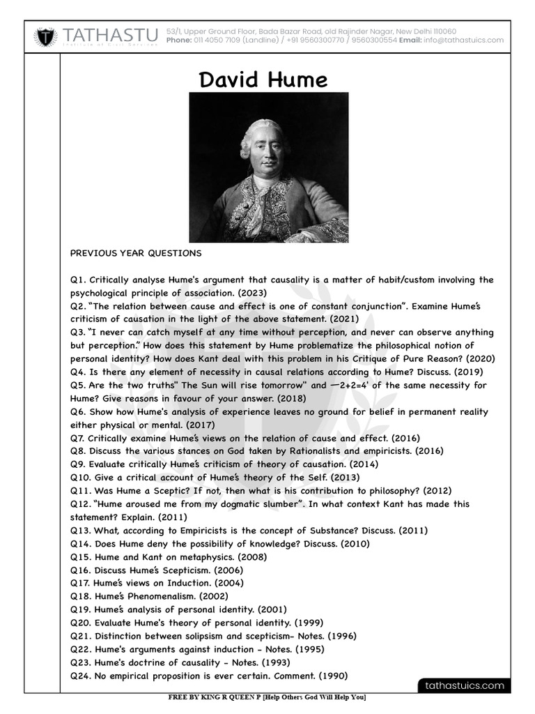 David Hume Notes2024 Philosophy TanuJain KING R QUEEN P | PDF | David ...