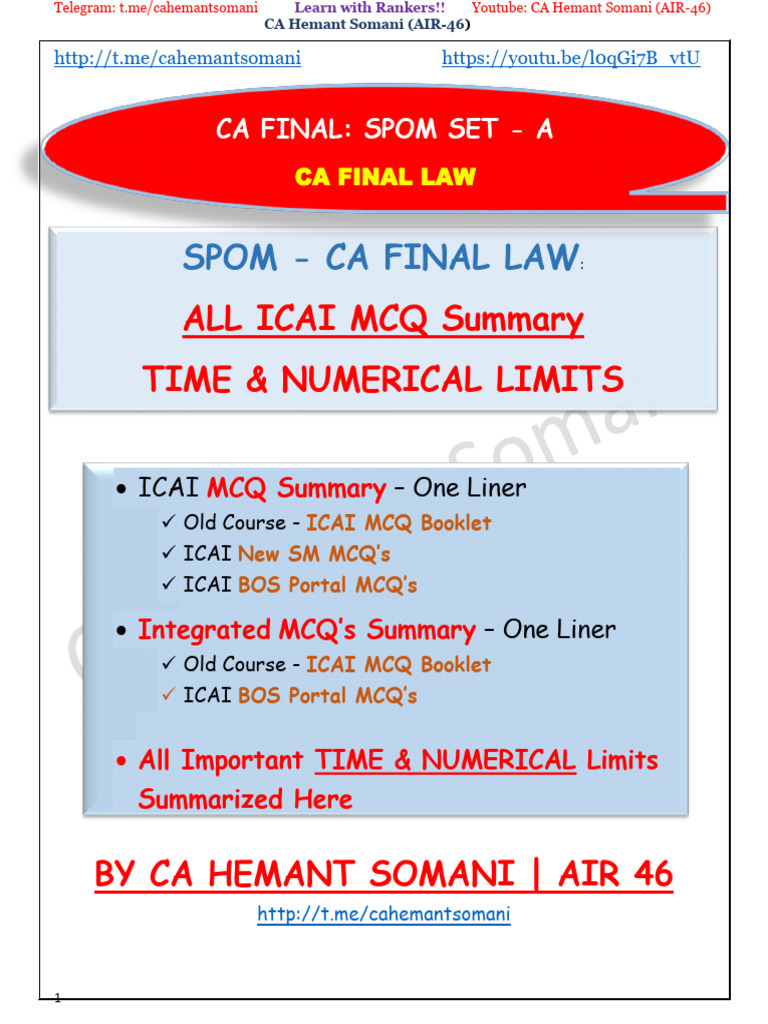 SPOM CA Final Law MCQ Summary | PDF | Appeal | Liquidation