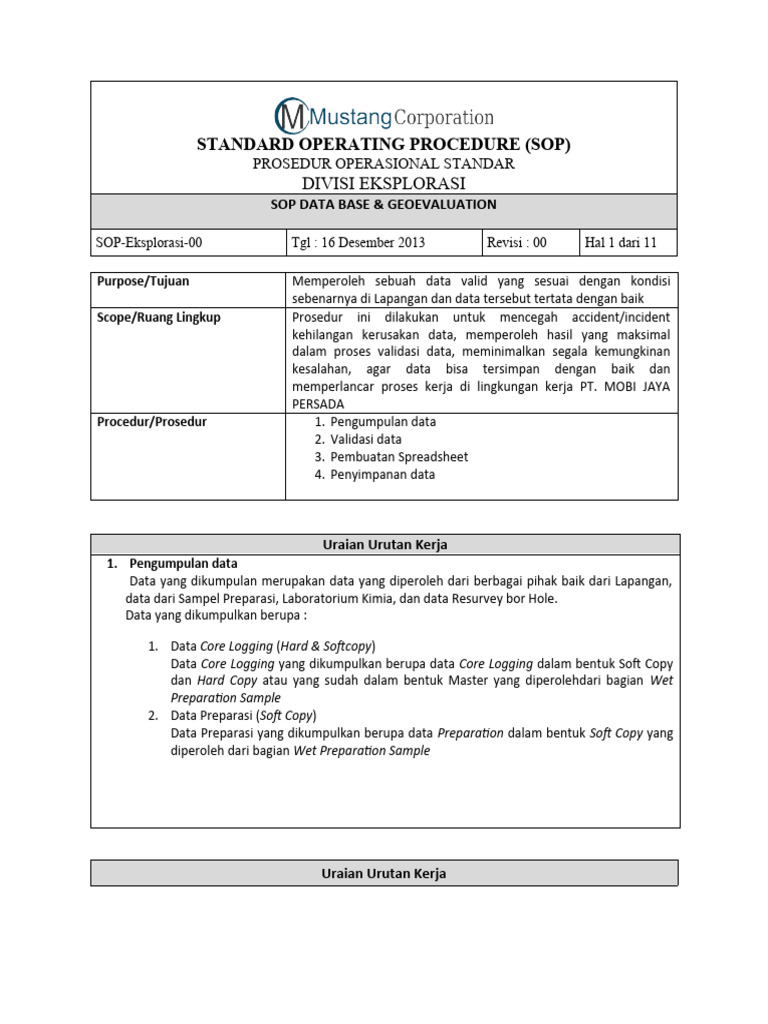 SOP Pengelolaan Data Eksplorasi | PDF