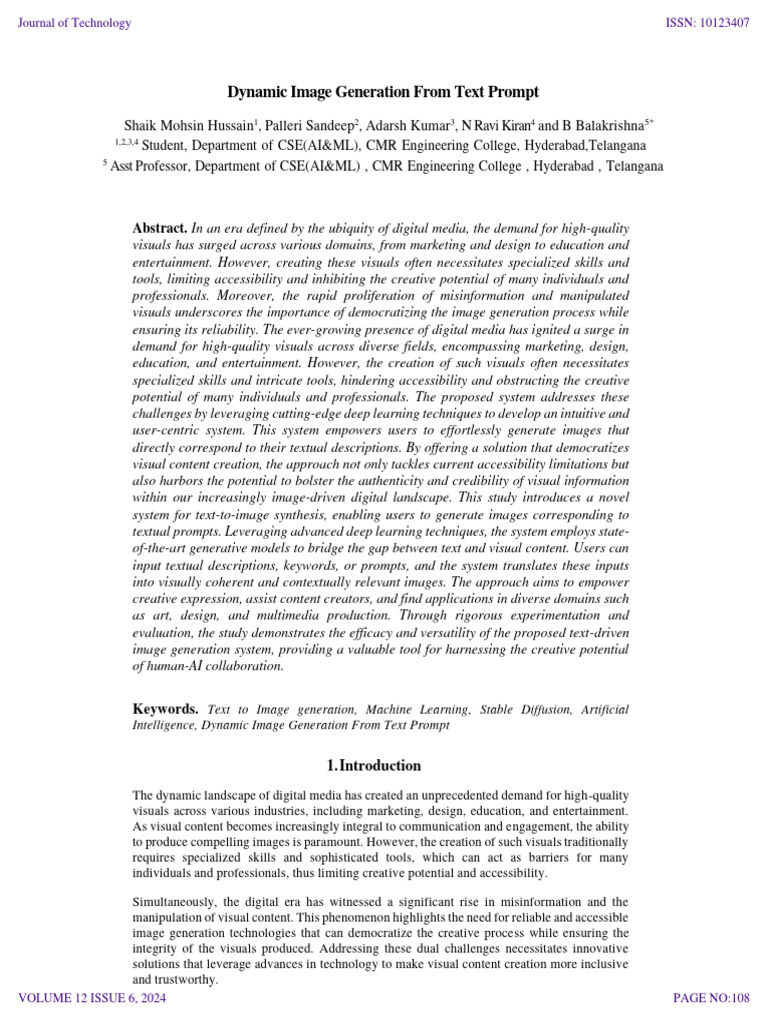 Dynamic Image Generation From Text Prompt Research Paper-JOT-5135 | PDF ...