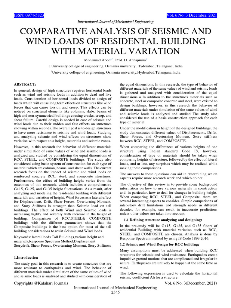 Comparative Analysis of Seismic and Wind | PDF | Composite Material ...