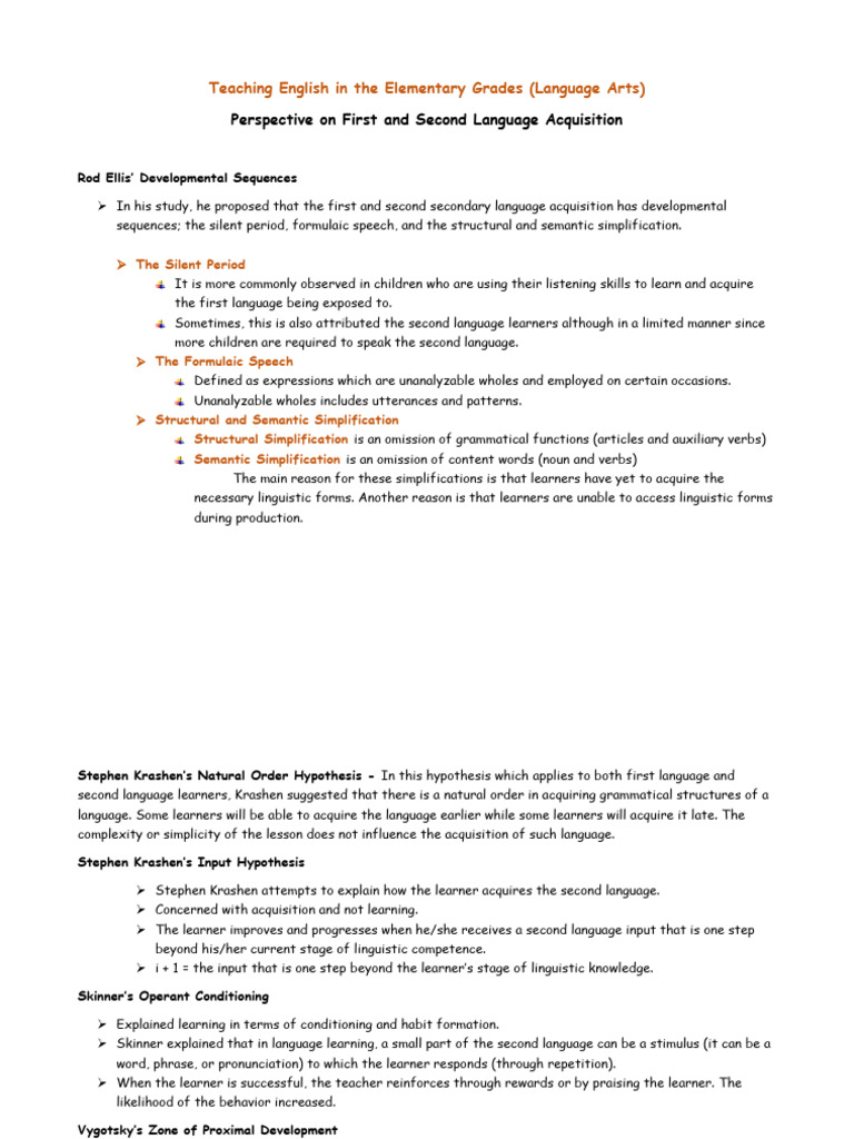 Language Acquisition in Elementary Education | PDF | Second Language ...