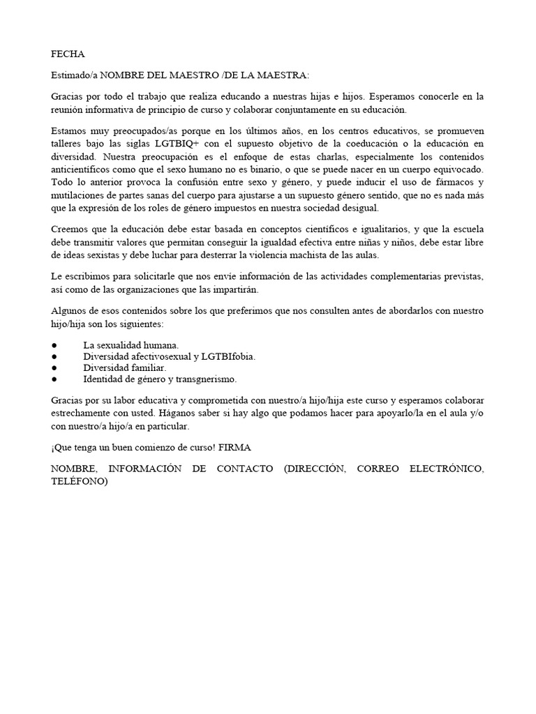 Carta para La Profesora o Profesor | PDF
