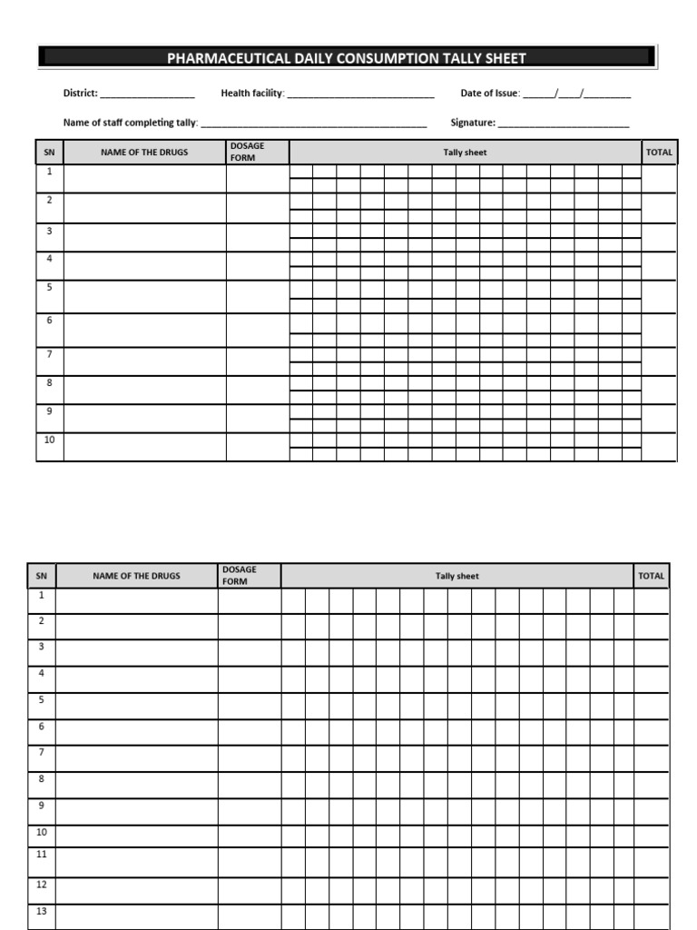 Pharmaceutical Daily Consumption Tally Sheet | PDF