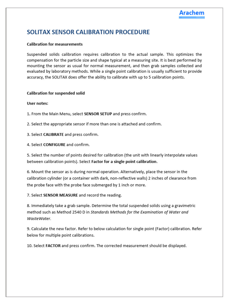 SOLITAX Sensor Calibration Guide | PDF | Calibration | Metrology