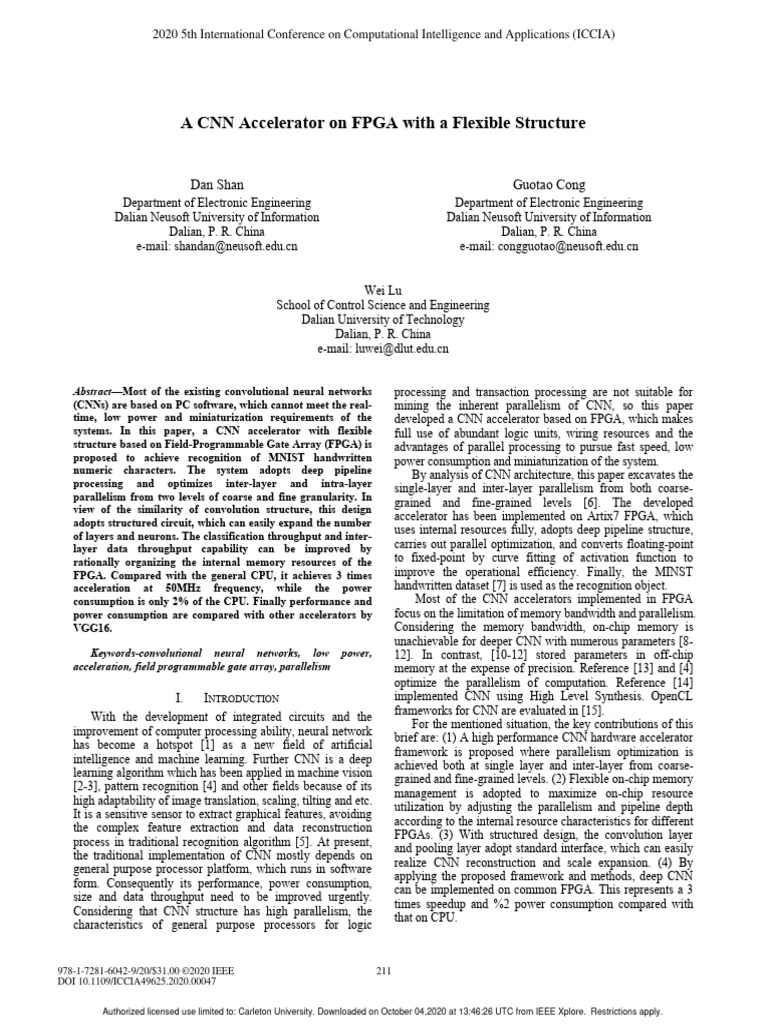 A cnn accelerator on fpga with a flexible structure pdf computer