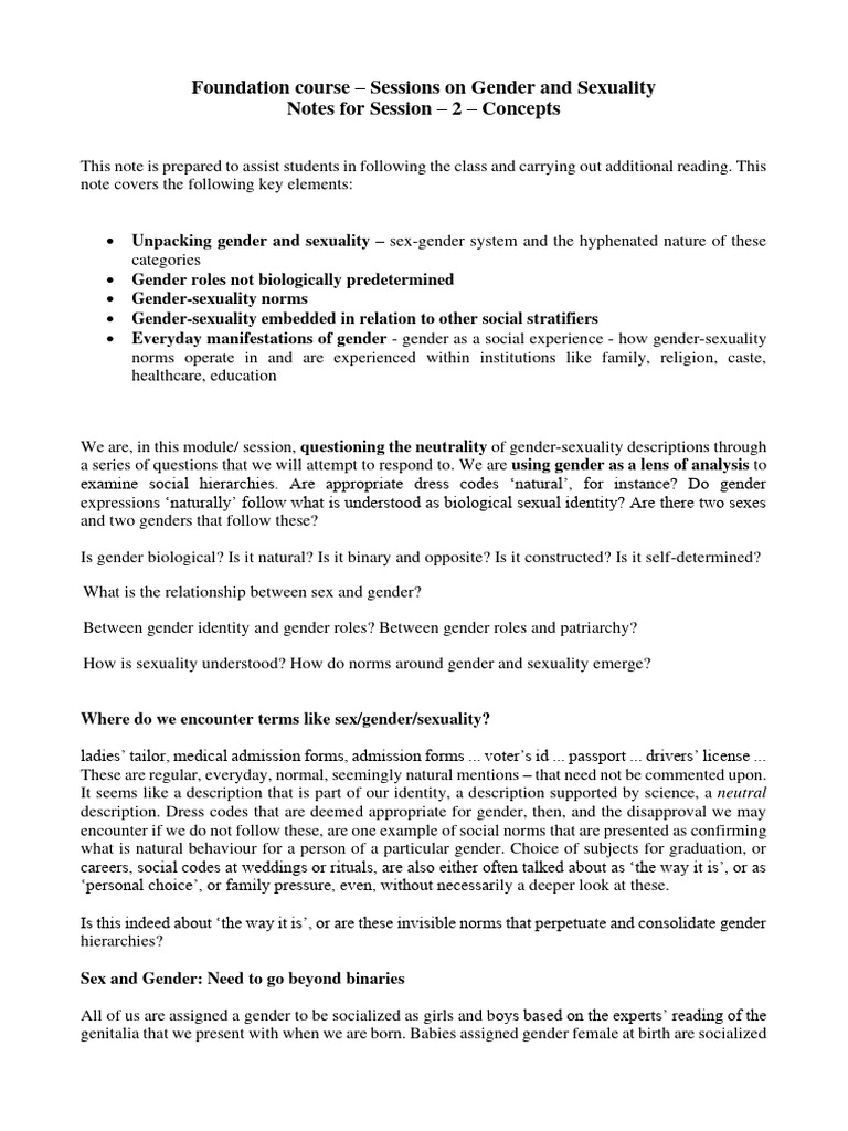 Lecture Notes - Session 2 - Concepts - 6th October 2021 | PDF | Gender ...