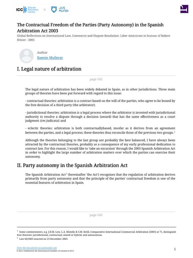 Party Autonomy in Spanish Arbitration | PDF | Arbitration | Arbitral ...