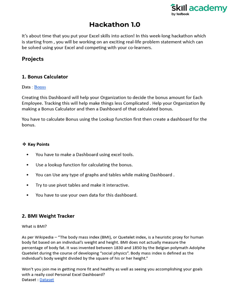 Excel Hackathon: Create Dynamic Dashboards | PDF | Body Mass Index ...