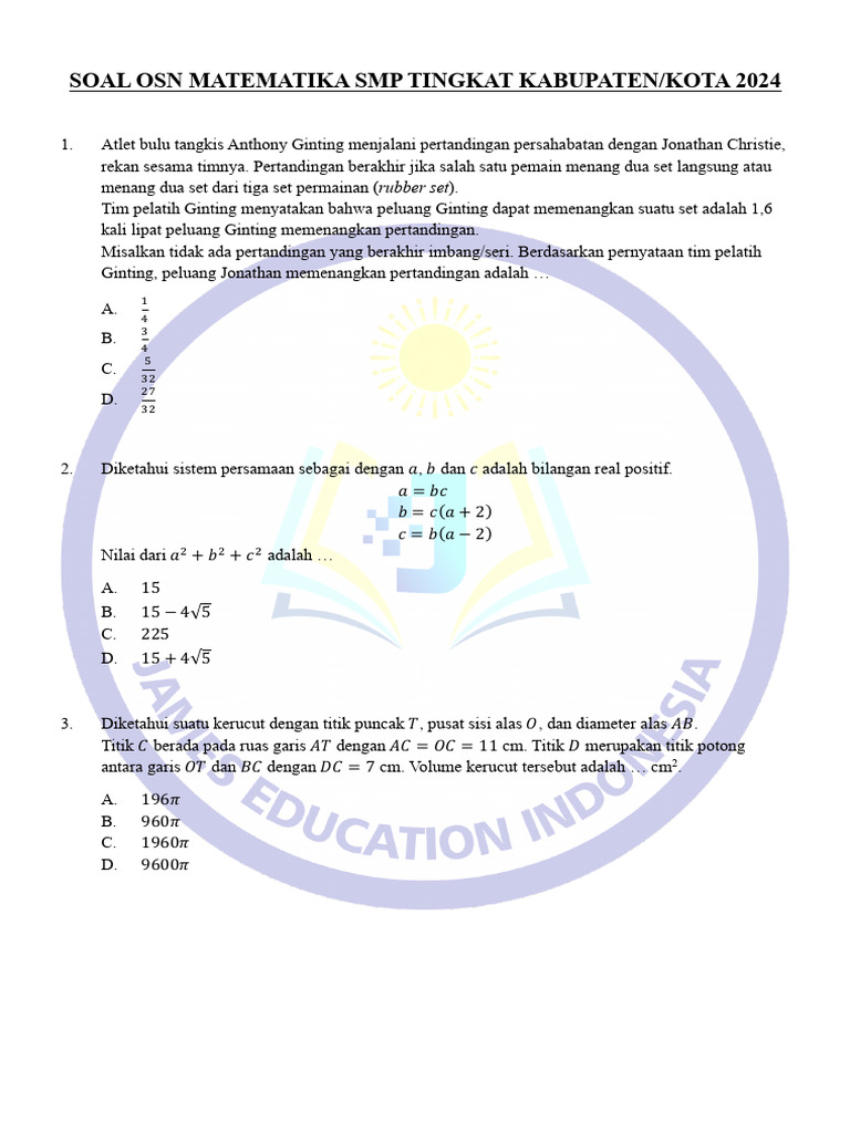 Soal osnk matematika smp 2024 pdf