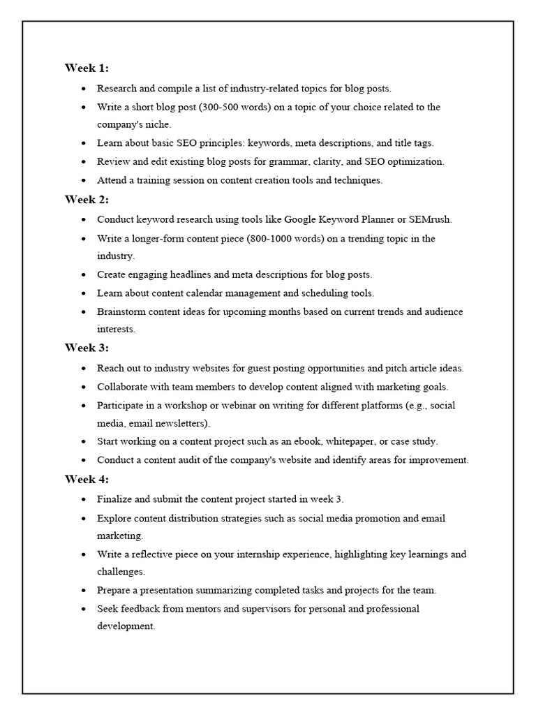 SEO Content Creation Internship Plan | PDF | Career & Growth