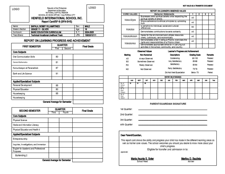 Grade 11 Report Card Summary | PDF | Curriculum