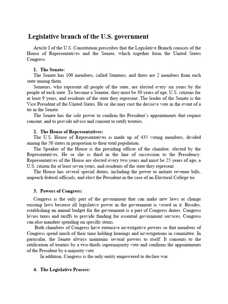 Legislative Branch Of The Us Download Free Pdf United States Senate